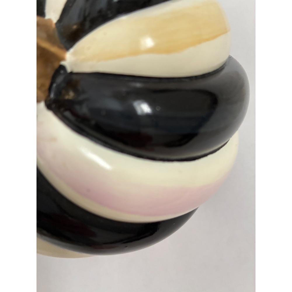 MacKenzie-Childs Black White Striped Pumpkin Gold Stem Resin Decor 5 Inch - Picture 4 of 5